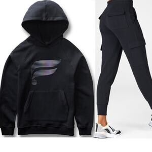 2 Piece Fabletics Fleece Hoodie Kylie Cargo Joggers Set Black M/L